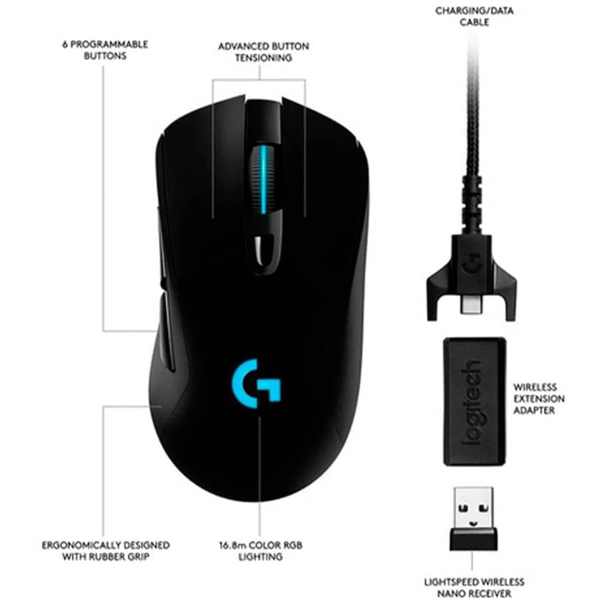 Mouse Logitech G703 Rgb Lightspeed Inalambrico 25600 Dpi Negro